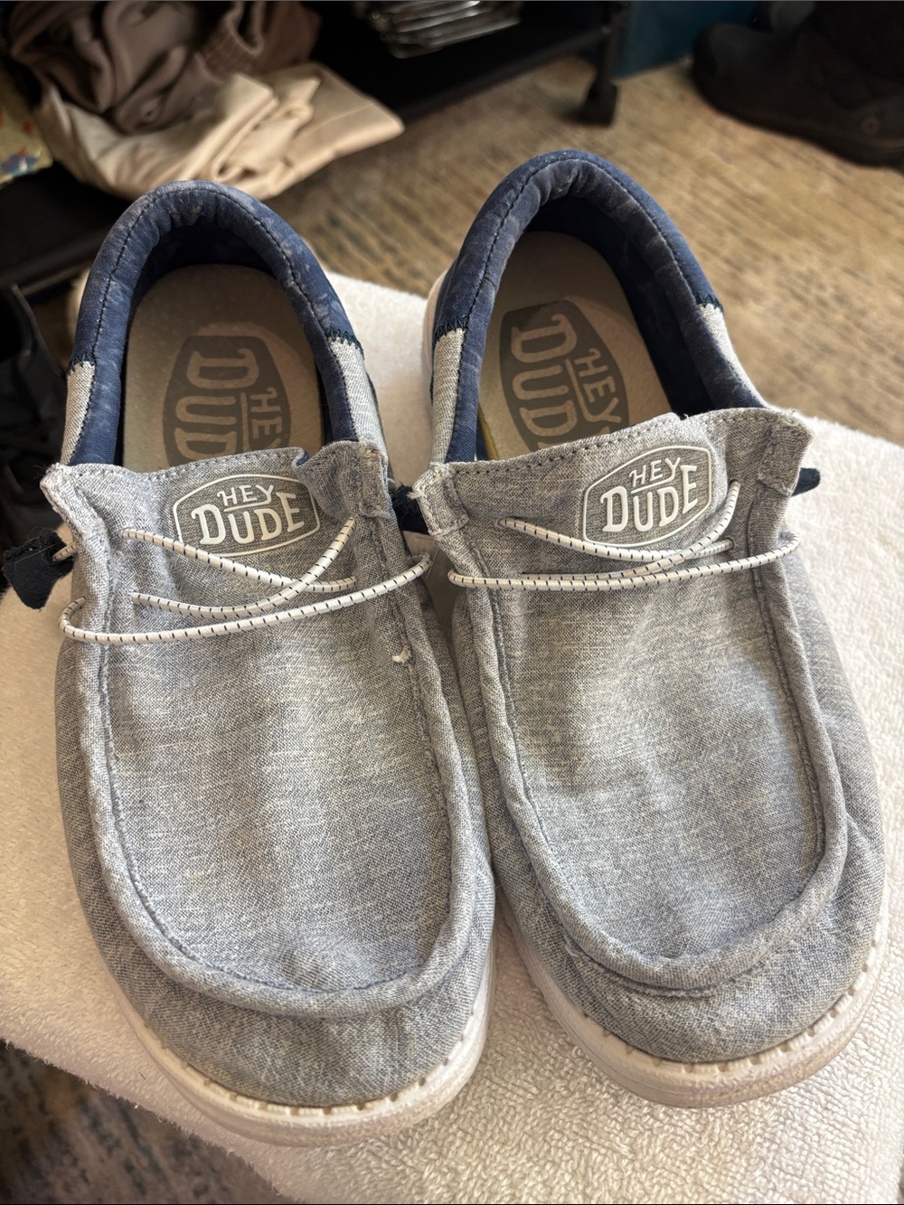 NOT AVAILABLE Hey Dude Men’s Light Gray & Navy Slip-On Casual Loafers